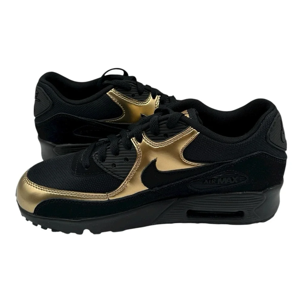 Nike Air Max 90 GS Mesh Shoes Sz Big Kids 4 Womens 5.5 Black Sneakers 833418-013